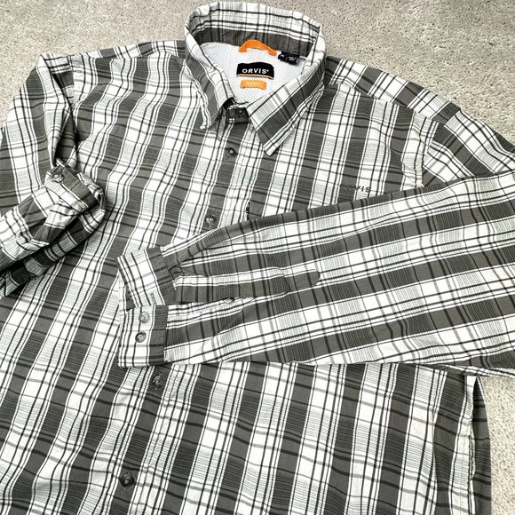 Orvis Men's Long Sleeve Button Down Plaid Olive Green and‎ Light Mint Green Size - Picture 3 of 11